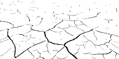 High-contrast cracked earth texture in black and white. Detailed dry soil pattern showing deep fractures and arid surface. Perfect for backgrounds, drought concepts, textures, and environmental design