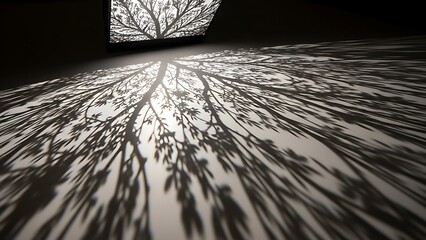 Abstract tree branch shadow pattern on a light surface creates a unique design