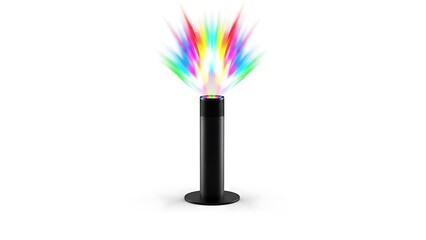 Modern floor lamp with colorful fiber optic light display on white background
