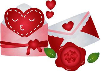 Watercolor Illustration of Envelopes and Hearts Hand Drawn Style
