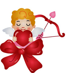 Illustration of Valentine's Day Cupid with Heart Watercolor Hand Drawn Style