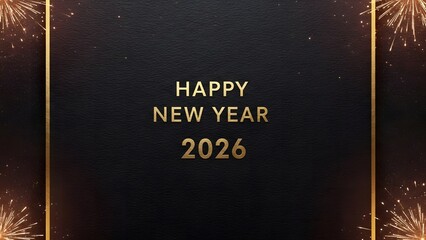 A festive New Year 2026 image with golden text and fireworks on a dark background.