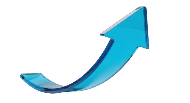 Blue glass arrow pointing up isolated PNG, growth and success concept on transparent background