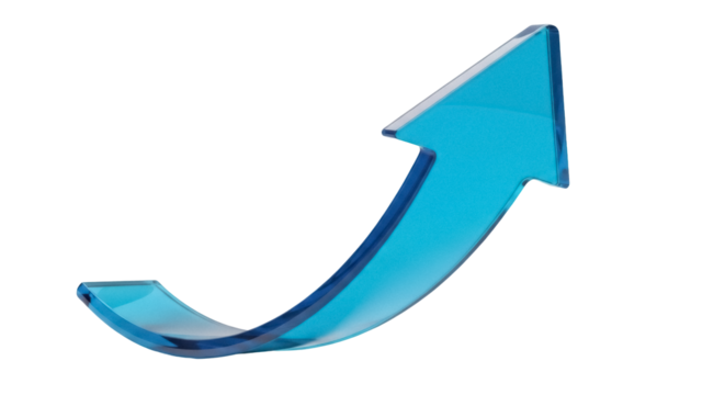 Blue glass arrow pointing up isolated PNG, growth and success concept on transparent background