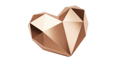 Geometric heart shape isolated PNG, faceted rose gold love symbol on transparent background for Valentine s Day and romantic designs