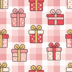 Gifts and Bow Gingham Pattern
