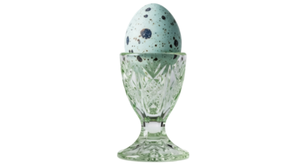 Speckled egg in vintage glass egg cup isolated PNG, Easter breakfast food on transparent background