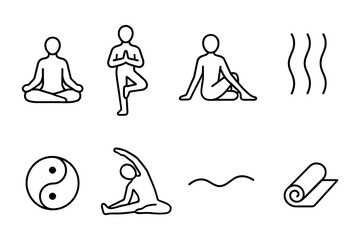 Minimalist yoga poses and meditation icons for wellness and relaxation