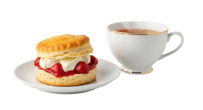 Strawberry shortcake with whipped cream isolated on transparent PNG, delicious dessert with tea for afternoon tea and special occasions