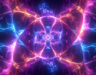 Symmetrical neon light design with bright, colorful energy patterns