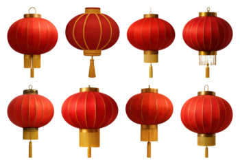 PNG Traditional red Chinese lanterns element set, transparent background