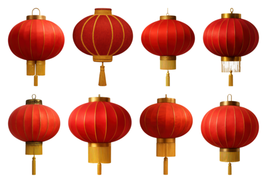 PNG Traditional red Chinese lanterns element set, transparent background
