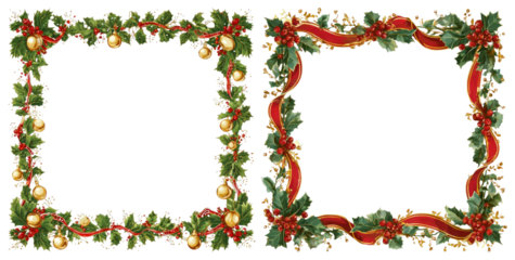 PNG Festive holiday decorative frames element set, transparent background