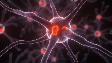 Close up of active neurons firing electrical impulses in the brain representing neural network activity and complex biological processes in a stunning digital animation - Powered by Adobe