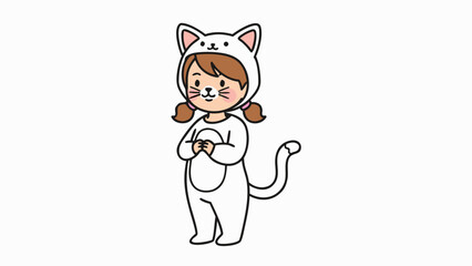 Cute Child in Orange Cat Costume Vector Illustration