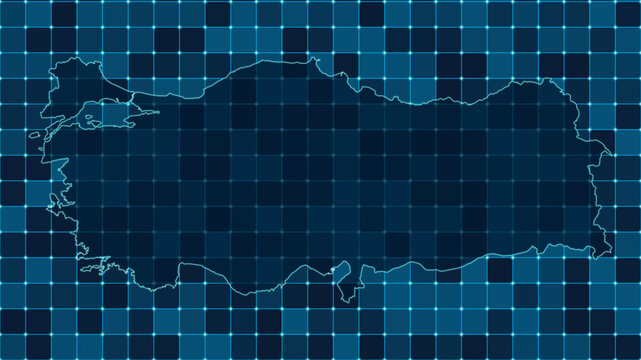 Modern Digital grid map illustration of Turkey Technology geography background