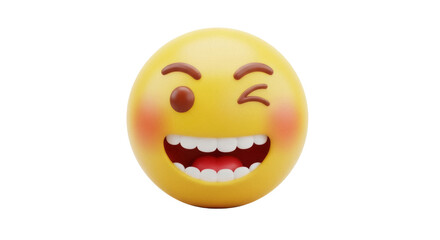 Winking face emoji PNG isolated on transparent background, yellow emoticon with happy expression for social media and design use