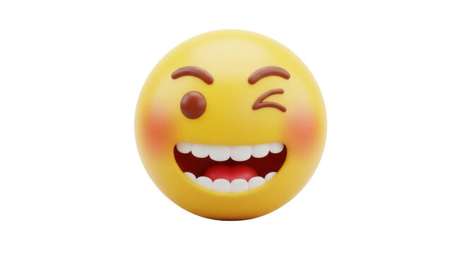 Winking face emoji PNG isolated on transparent background, yellow emoticon with happy expression for social media and design use