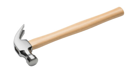 Claw hammer isolated PNG, a versatile hand tool with a wooden handle and a steel head for construction and home improvement projects