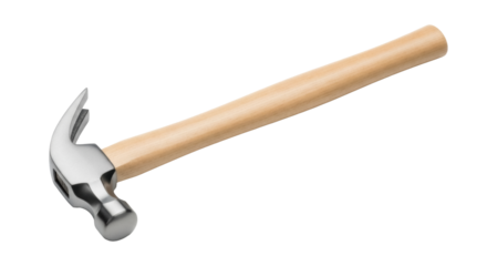 Claw hammer isolated PNG, a versatile hand tool with a wooden handle and a steel head for construction and home improvement projects