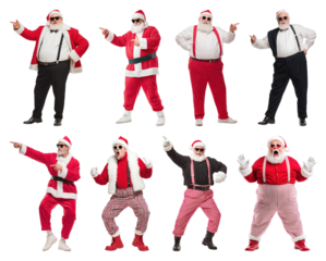 PNG Diverse Santa dance poses element set, transparent background