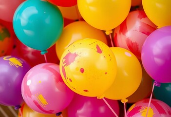 Close-up vibrant painted balloons, colorful background,  helium,  air