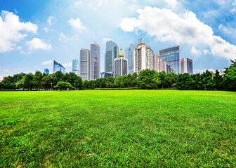 city landscape with blue sky
