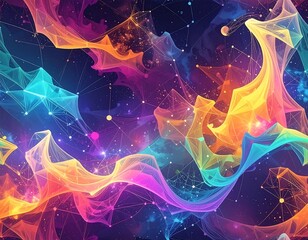Obraz premium Vivid, abstract digital art with flowing colors and a star-like network