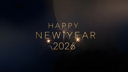 Happy New Year 2026 with sparkling fireworks on a dark background, a festive greeting for the upcoming year.