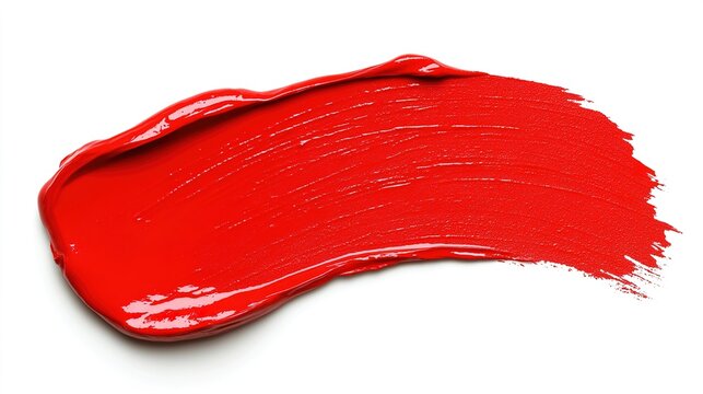 walgreens. Bright red lipstick texture smear, showcasing creamy cosmetic product detail on a clean white background. lifestyle magazines.