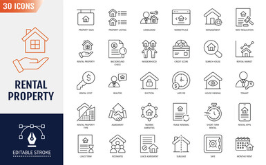 Rental property icon set. Editable stroke. Vector illustration