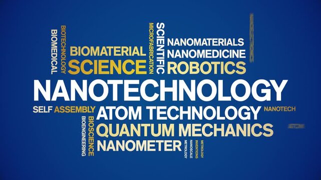 nanotechnology animated word cloud-text design animation tag kinetic typography seamless loop.