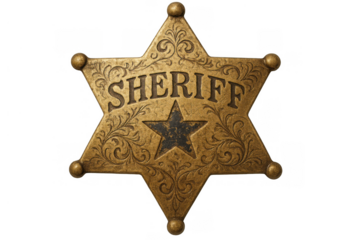 Sheriff badge representing law enforcement, authority, justice, and protection in a vintage wild west style