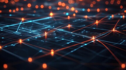 Abstract network connections with glowing nodes and lines on a dark surface