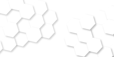 White abstract hexagonal hexagon modern technology. creative emboss light honeycomb polygonal web. geometric science and mosaic tile with template texture background.	