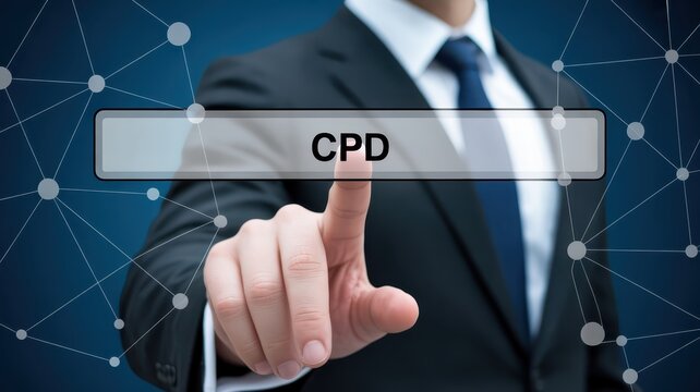 Professional business person selects continuous professional development option on digital interface