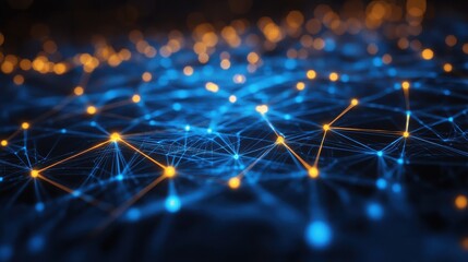 Abstract network connections with glowing nodes in blue and orange colors