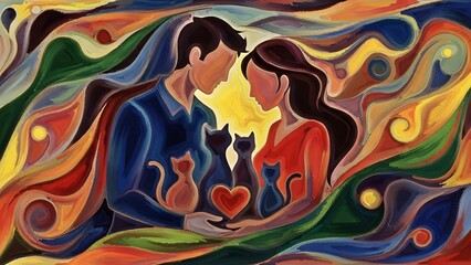 Colorful stained glass style illustration of a fashionable woman with flowing hair and floral accents