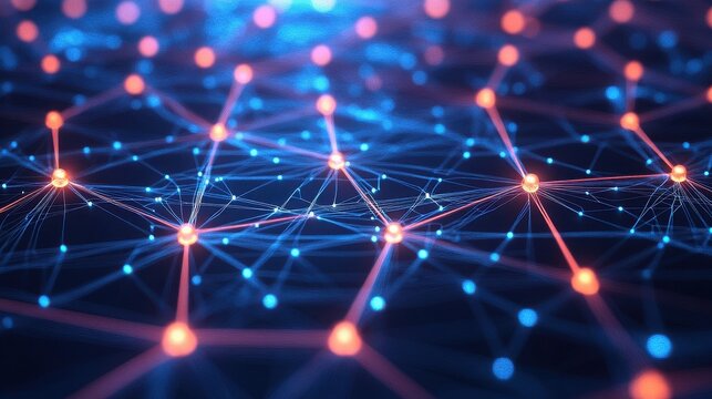 Abstract network visualization with glowing nodes and interconnected lines design