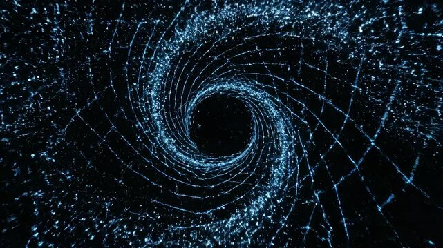 Digital futuristic wireframe grid structure seamlessly dissolving and collapsing into a solid pure black void ready for a transition wipe cyberspace, sci fi, modern