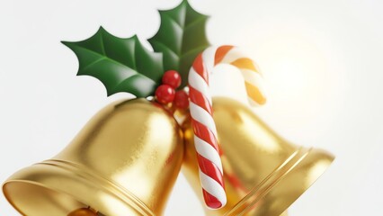 Christmas bells with candy cane and holly decoration