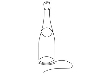 Party celebration wine bottle continuous outline drawing simple style