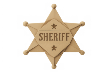 Sheriff's star badge representing law enforcement, justice, authority, and western concepts with a vintage historical design