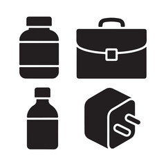 Business and health icons pills briefcase and charger