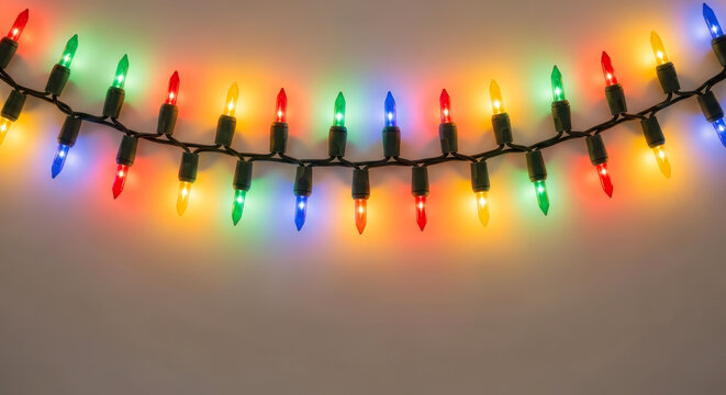 Brightly colored christmas lights string illuminated festive decoration