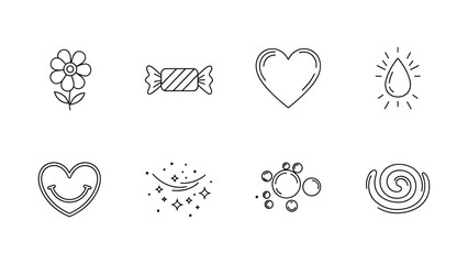Minimalist line art icons: nature, love, and whimsy collection