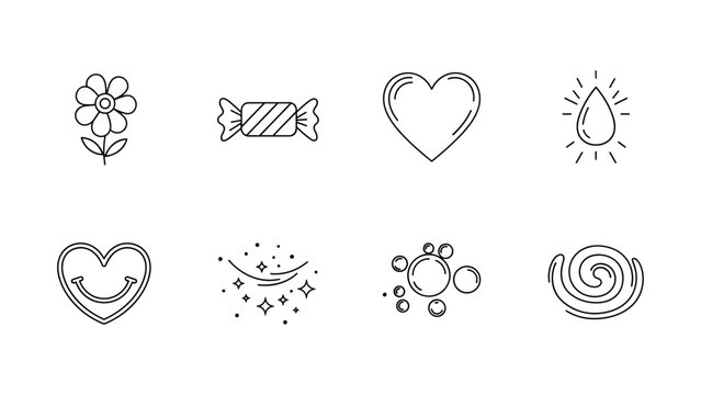 Minimalist line art icons: nature, love, and whimsy collection