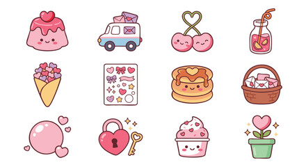 Sweet kawaii Valentine's illustrations perfect for stickers, cards, and digital designs