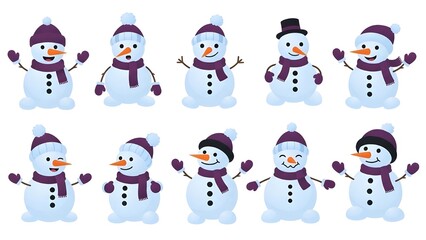 snowman set characters collection winter vector