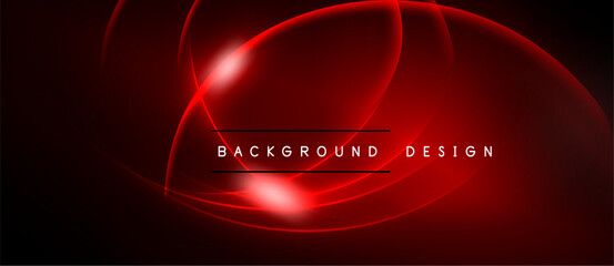 Abstract red lines create dynamic energy. Bright glow highlights central design elements. Dark background emphasizes luminosity.